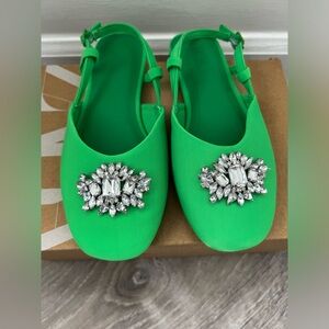 Zara rhinestone pendant sling back flat, little girl size 12.5, worn once.